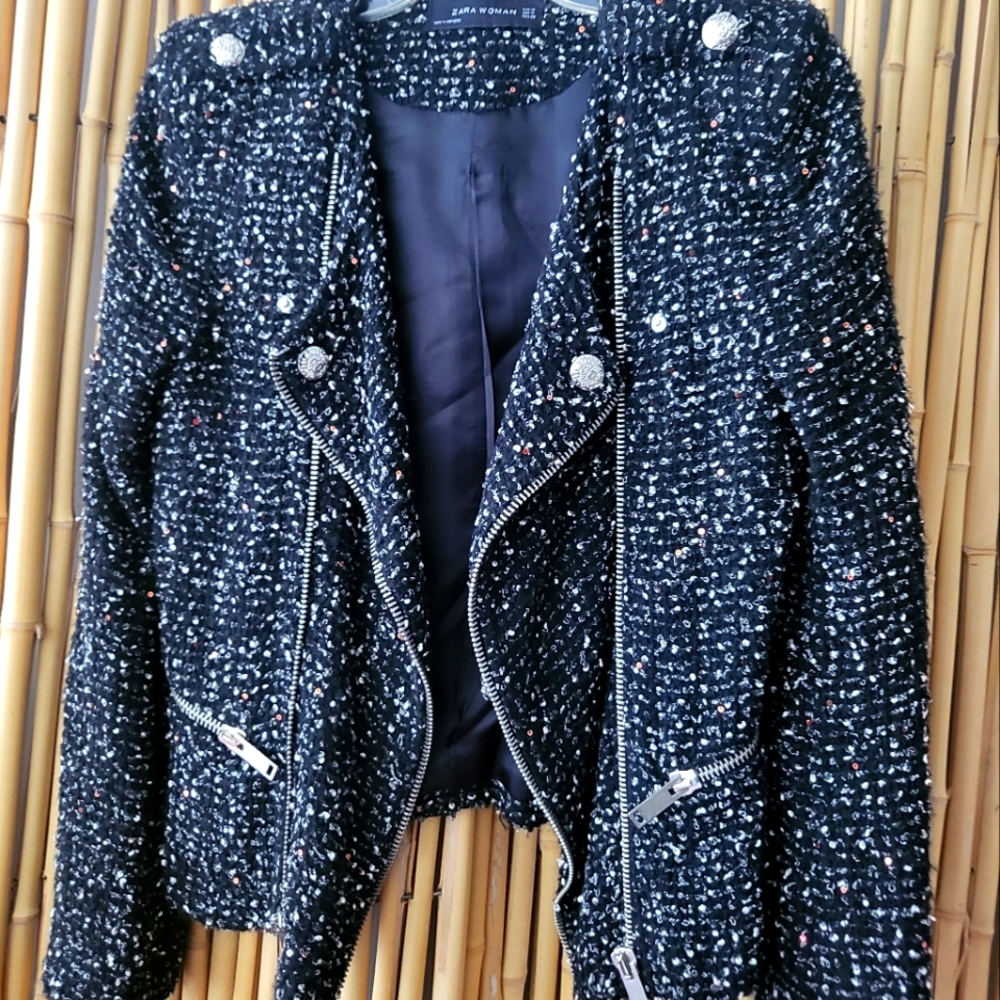 ZARA moto jacket with sparkles size M.